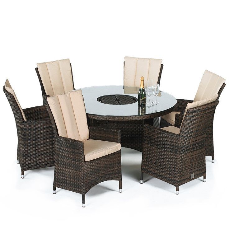 Gray Wicker Round Patio Dining Sets Pertaining To Well Liked Maze Rattan La 6 Seat Round Dining Set With Ice Bucket And Parasol (View 10 of 15)