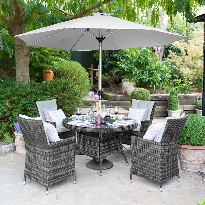 Gray Wicker Round Patio Dining Sets With Regard To Most Popular Nova – Sienna 4 Seat Rattan Dining Set –  (View 11 of 15)