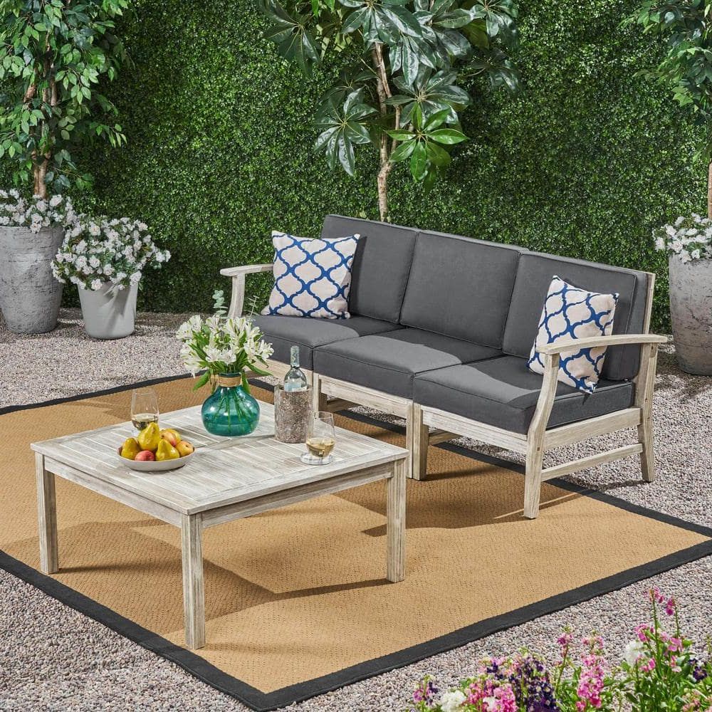 Gray Wood Outdoor Conversation Sets Inside Most Up To Date Noble House Perla Light Grey 4 Piece Wood Patio Conversation Seating (View 8 of 15)