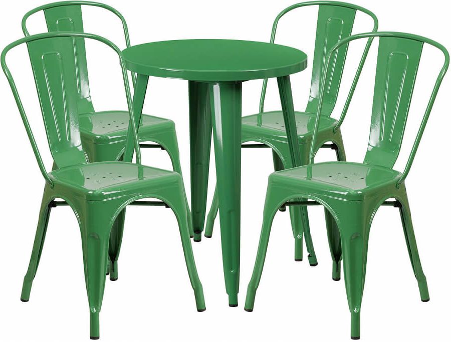 Green Steel Indoor Outdoor Armchair Sets Throughout Preferred Livello Lvlo 606491, 24" Round Top Indoor / Outdoor Steel Cafe Dining (View 2 of 15)