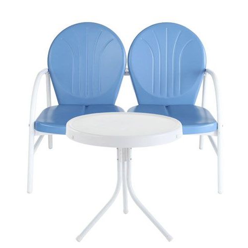 Griffith Two Piece Metal Outdoor Conversation Seating Set: Loveseat And In Most Recent Sky Blue Outdoor Seating Patio Sets (View 7 of 15)
