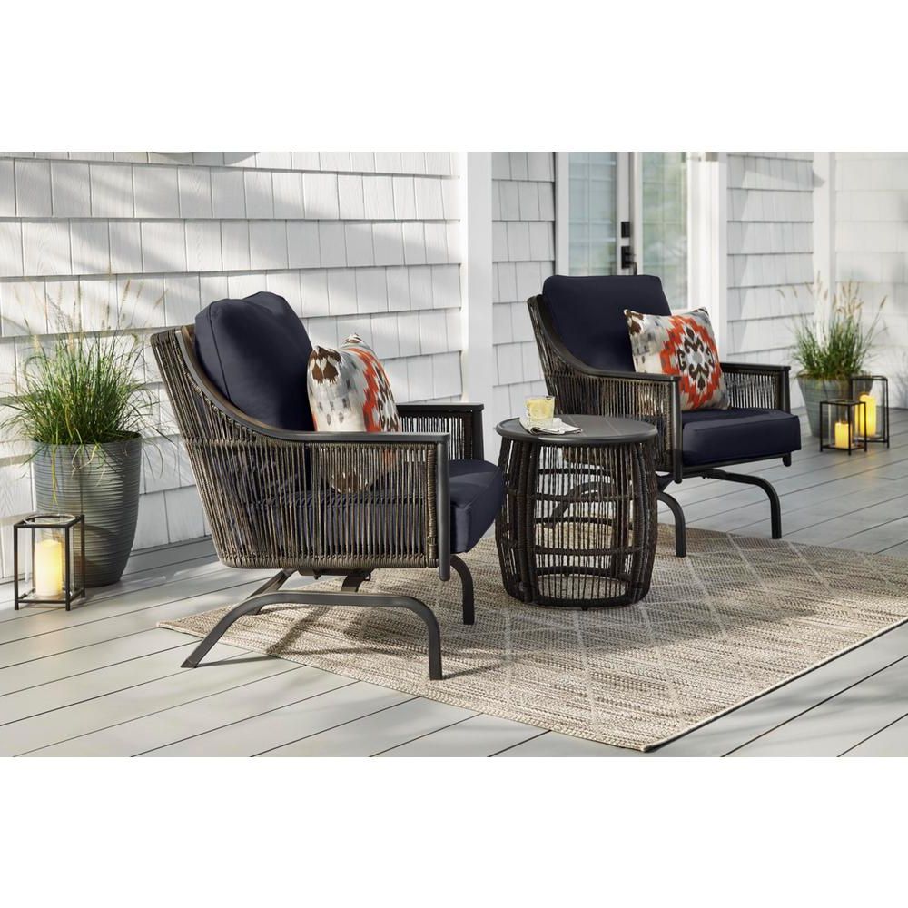 Hampton Bay Bayhurst Black 3 Piece Wicker Outdoor Patio Motion Seating In Most Up To Date 5 Piece 5 Seat Outdoor Patio Sets (View 6 of 15)
