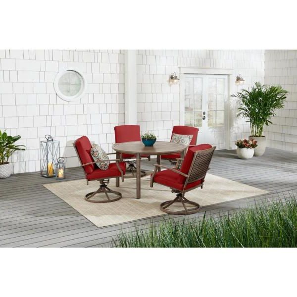 Hampton Bay Geneva 5 Piece Brown Wicker Outdoor Patio Dining Set With In Most Popular Red 5 Piece Outdoor Dining Sets (View 7 of 15)