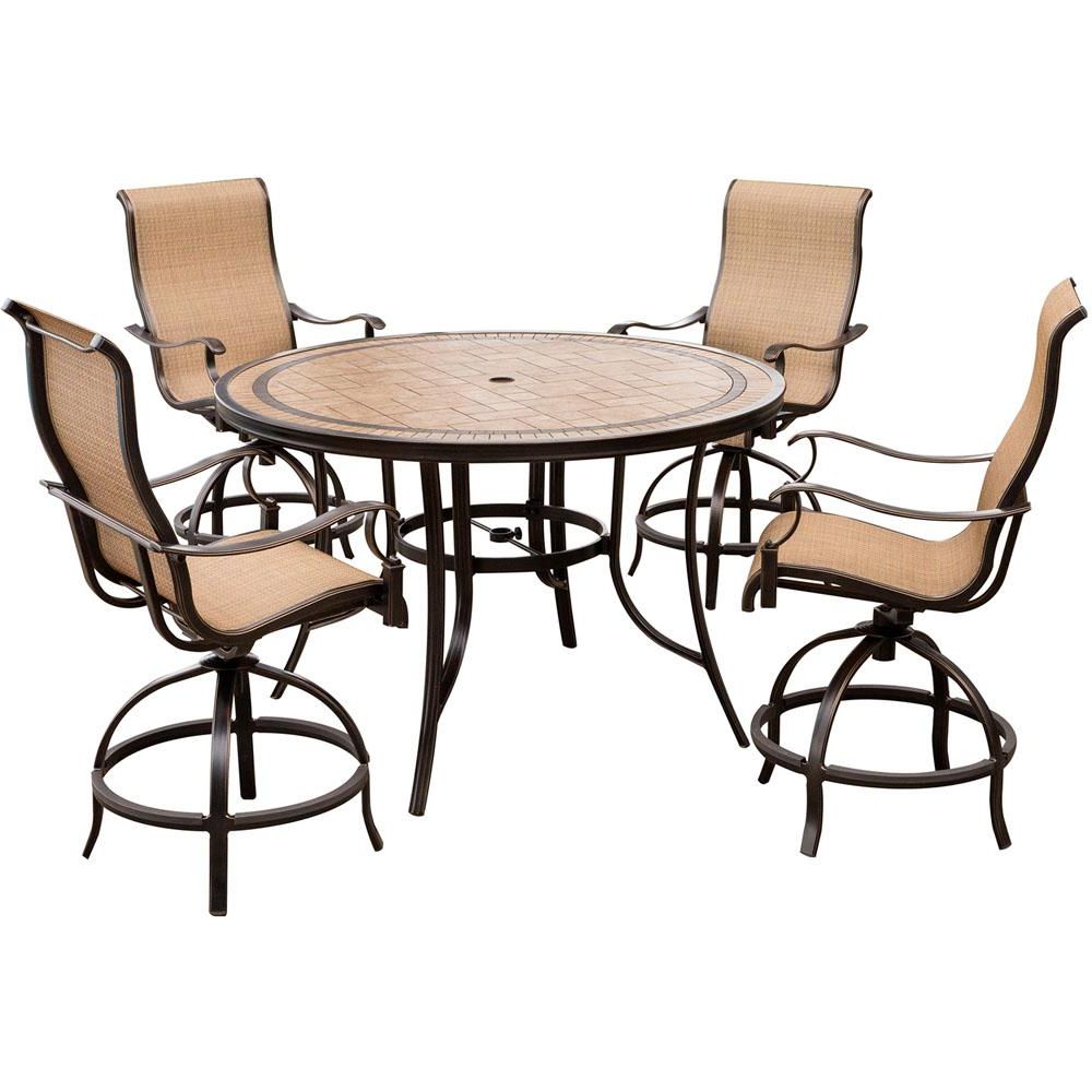 Hanover Monaco 5 Piece Aluminum Outdoor High Dining Set With Round Tile In Most Current 5 Piece Round Patio Dining Sets (View 9 of 15)