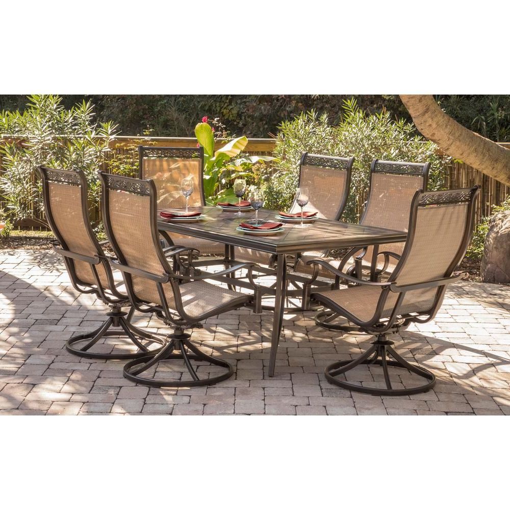 Hanover Monaco 7 Piece Aluminum Outdoor Dining Set With Rectangular Within Most Popular Rectangular Patio Dining Sets (View 14 of 15)