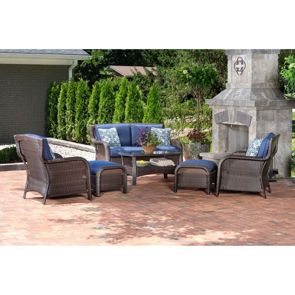 Hanover Strathmere 6 Piece All Weather Wicker Patio Deep Seating Set For Well Known 5 Piece 5 Seat Outdoor Patio Sets (View 13 of 15)