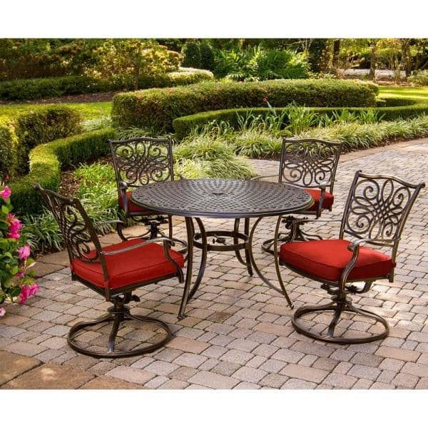 Hanover Traditions 5 Piece Aluminum Outdoor Dining Set With Red With Current Red 5 Piece Outdoor Dining Sets (View 10 of 15)
