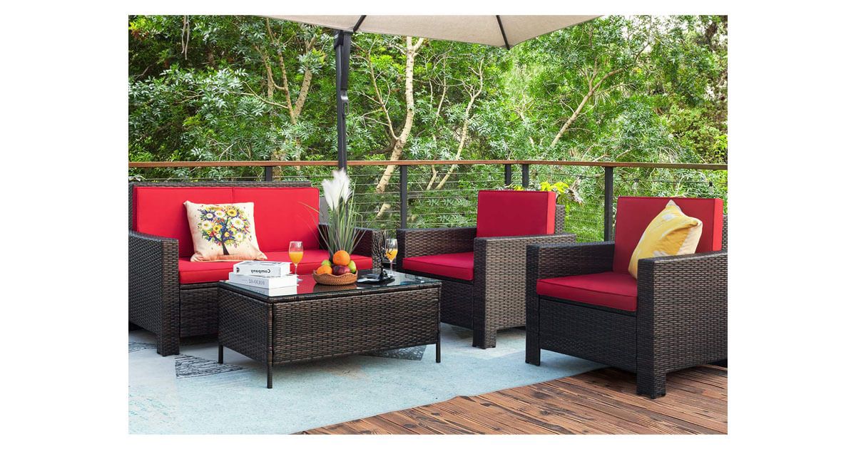 Homall 5 Pieces Outdoor Patio Furniture Sets Rattan Chair Wicker Intended For Most Recent Indoor Outdoor Conversation Sets (View 9 of 15)