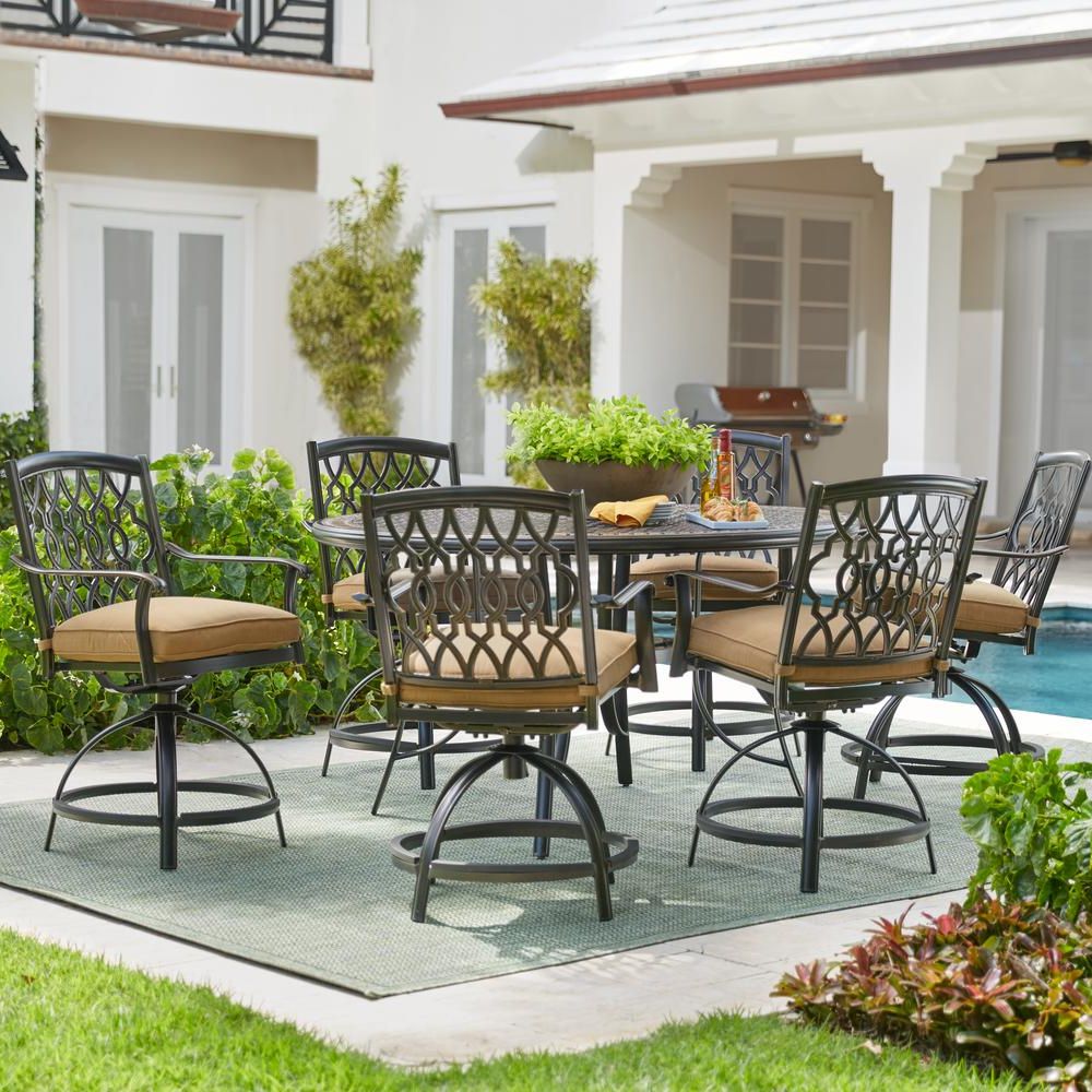 Home Decorators Collection Ridge Falls 7 Piece Dark Brown Aluminum Inside Fashionable Patio Dining Sets With Cushions (View 14 of 15)