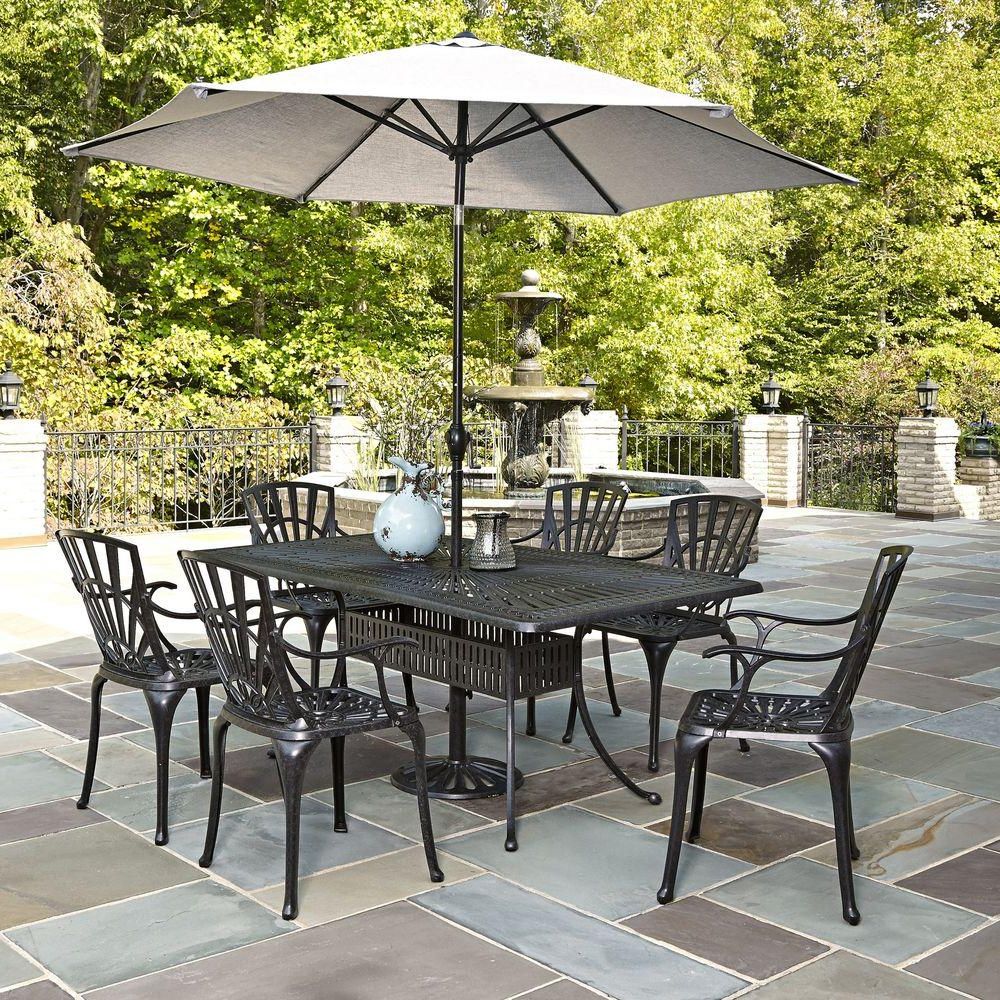 Home Styles Largo 7 Piece Outdoor Patio Dining Set With Umbrella Largo For Trendy 7 Piece Patio Dining Sets (View 10 of 15)