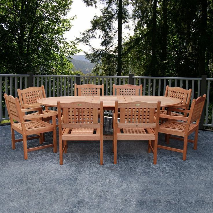 International Home Amazonia 9 Piece Brown Wood Frame Patio Dining Set Inside Recent Brown 9 Piece Outdoor Dining Sets (View 4 of 15)