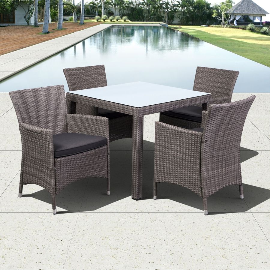International Home Atlantic 5 Piece Gray Wood Frame Wicker Patio Dining With Favorite Gray Wicker 5 Piece Round Patio Dining Sets (View 13 of 15)