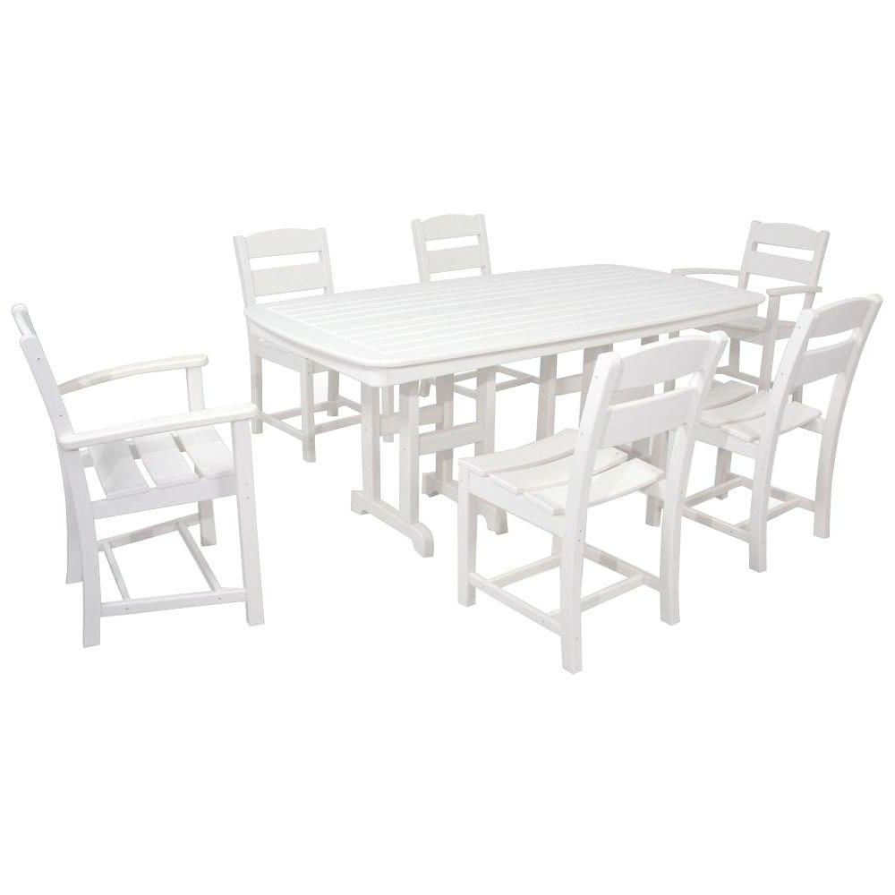 Ivy Terrace Classics White 7 Piece Plastic Outdoor Patio Dining Set With Most Recent White Outdoor Patio Dining Sets (View 4 of 15)