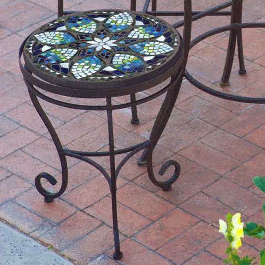Knf Garden Designs Iron & Mosaic Side Table – 18" With Most Current Mosaic Black Iron Outdoor Accent Tables (View 11 of 15)