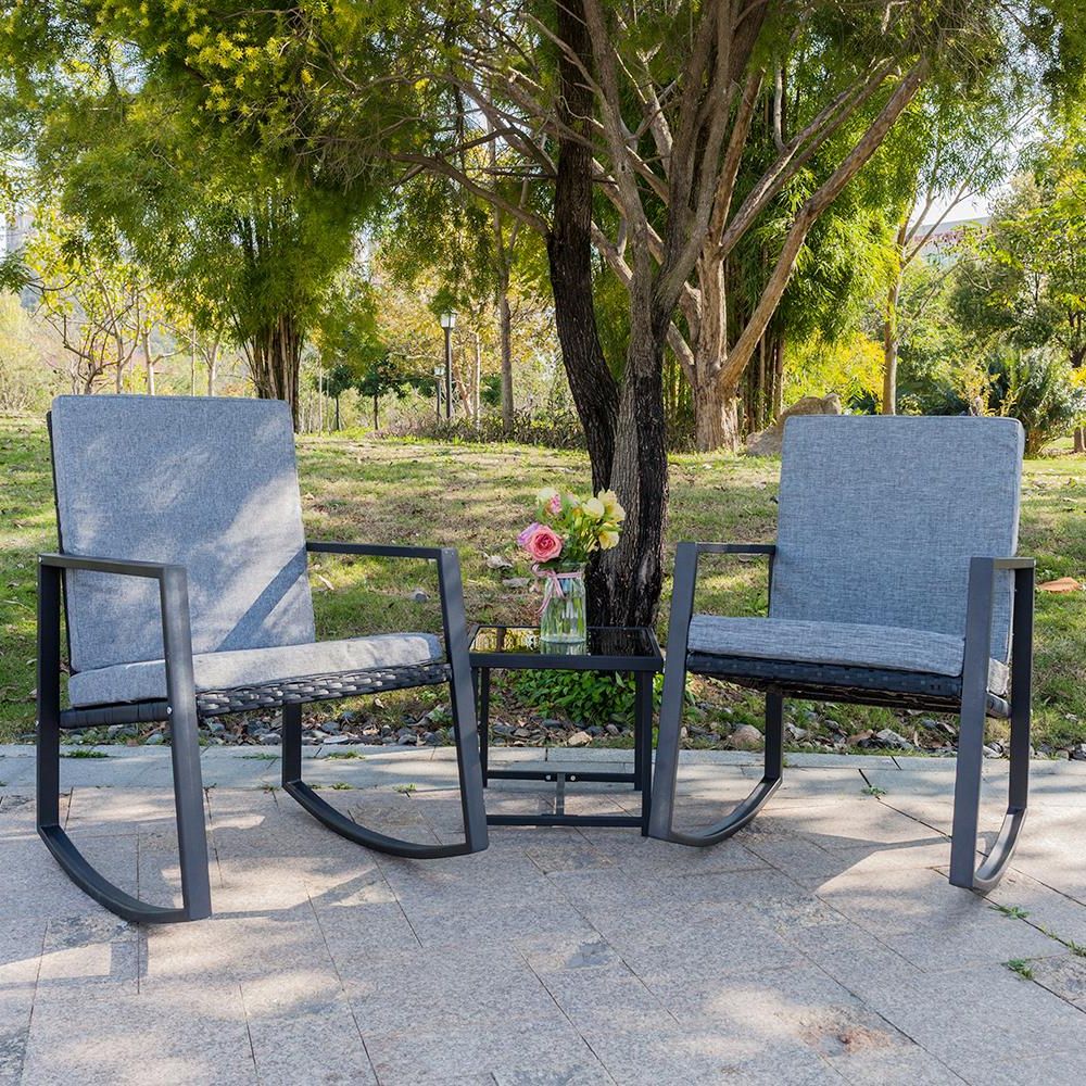 Ktaxon 3 Pcs Rocking Chairs Set Outdoor Patio Furniture With Glass Regarding Recent Outdoor Rocking Chair Sets With Coffee Table (View 5 of 15)