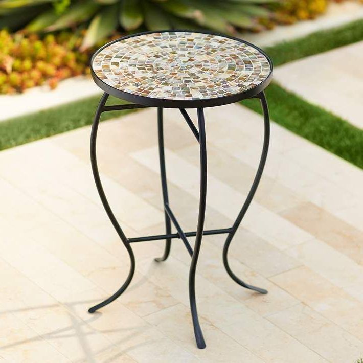 Lamps Inside Widely Used Blue Mosaic Black Iron Outdoor Accent Tables (View 1 of 15)