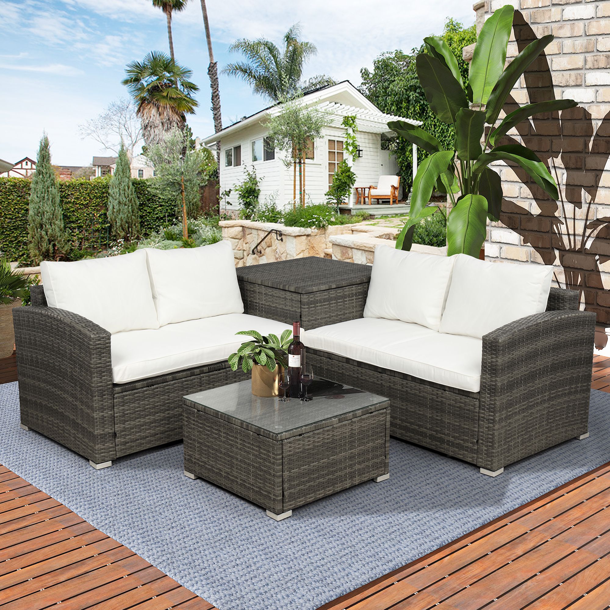 Latest 4 Piece Rattan Patio Furniture Sets, Wicker Bistro Patio Set With Inside 4 Piece Gray Outdoor Patio Seating Sets (View 5 of 15)