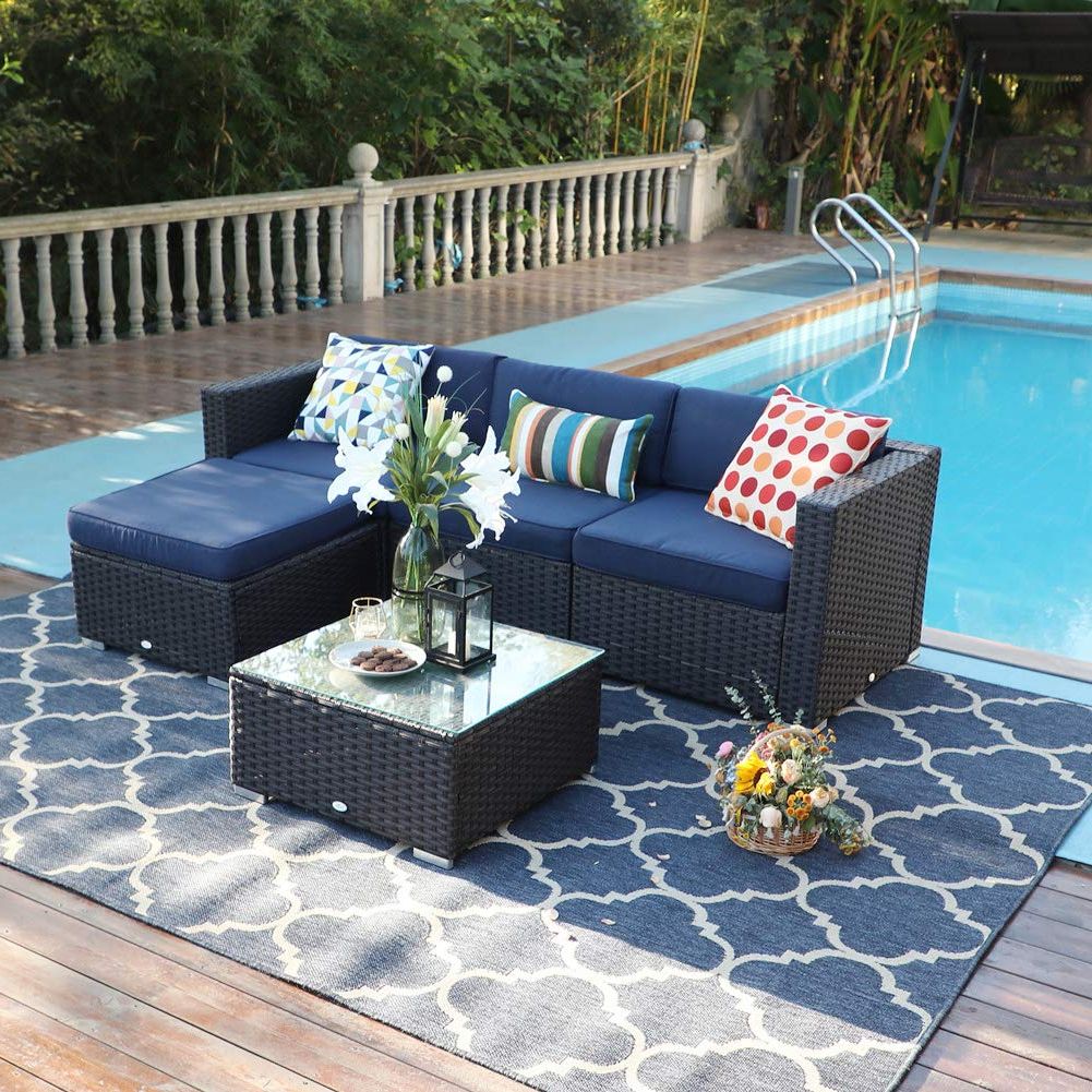 Latest 5 Piece Patio Sets With Regard To Phi Villa 5 Piece Outdoor Sectional Sofa All Weather Wicker Rattan (View 12 of 15)