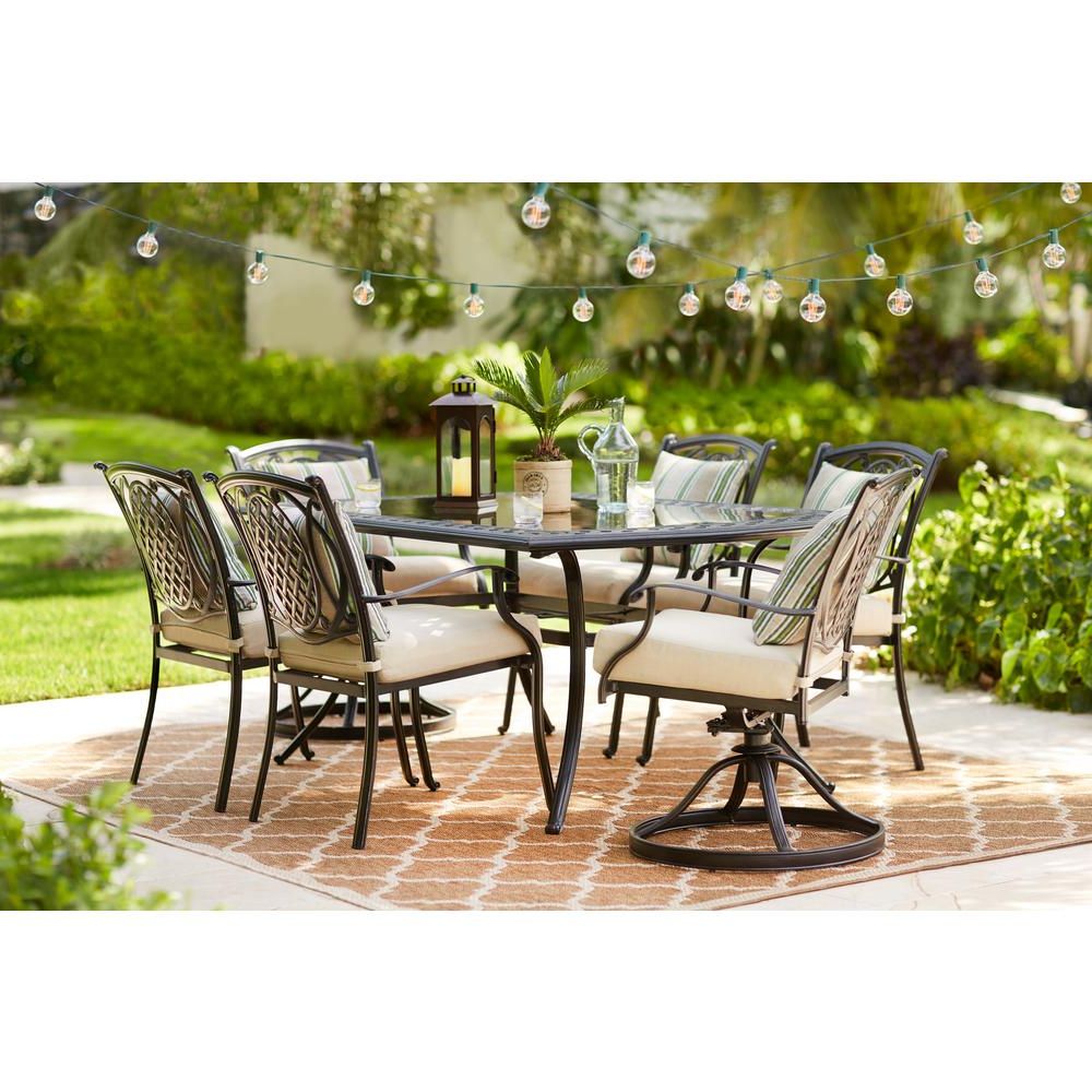 Latest 7 Piece Patio Dining Sets With Regard To Hampton Bay Belcourt 7 Piece Metal Outdoor Dining Set With Evertru (View 14 of 15)