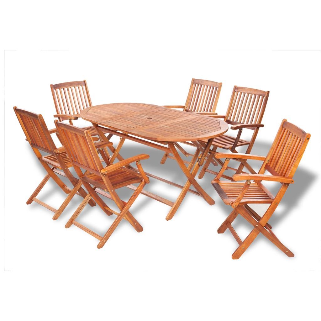 Latest Acacia Wood Outdoor Seating Patio Sets For Otviap 7 Piece Outdoor Dining Set Solid Acacia Wood – Walmart (View 15 of 15)