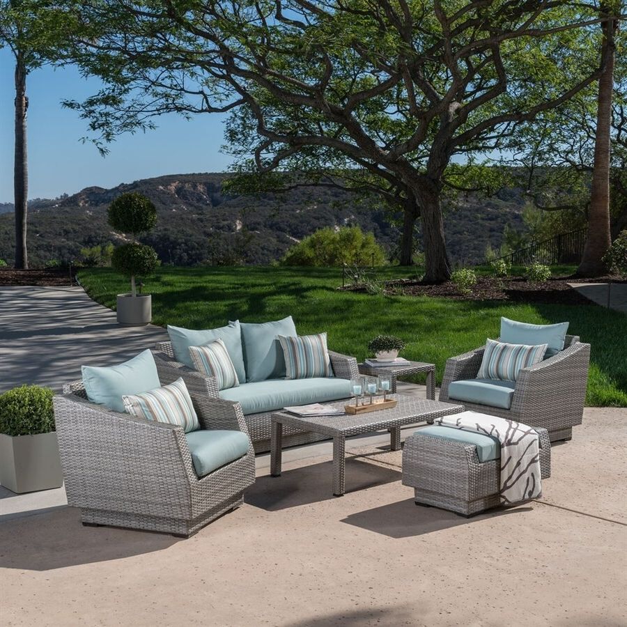 Latest Blue Cushion Patio Conversation Set For Rst Brands Cannes 6 Piece Wicker Frame Patio Conversation Set With (View 5 of 15)