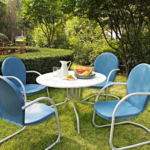 Latest Crosley Furniture Griffith Metal 40 Inch Five Piece Outdoor Dining Set For Sky Blue Outdoor Seating Patio Sets (View 11 of 15)
