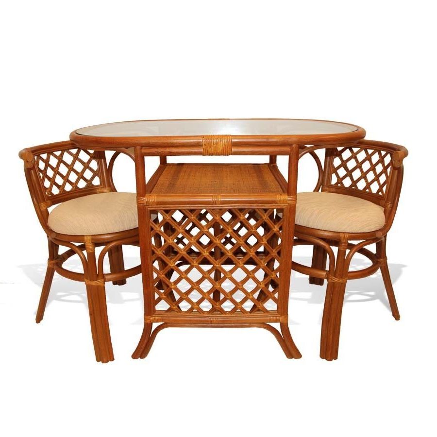 Latest Distressed Wicker Patio Dining Set Regarding Borneo Handmade Rattan Wicker Compact Dinette Dining Setoval Table (View 4 of 15)