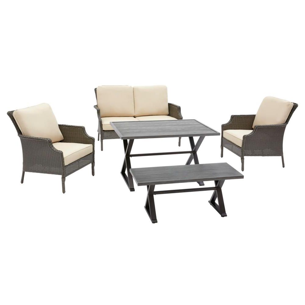 Latest Gray Wicker 5 Piece Round Patio Dining Sets For Hampton Bay Grayson 5 Piece Ash Gray Wicker Outdoor Patio Dining Set (View 14 of 15)