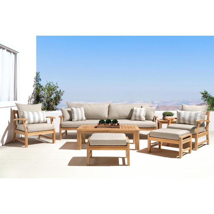 Latest Gray Wood Outdoor Conversation Sets For Rst Brands Kooper 8 Piece Wood Patio Conversation Set With Slate Grey (View 15 of 15)