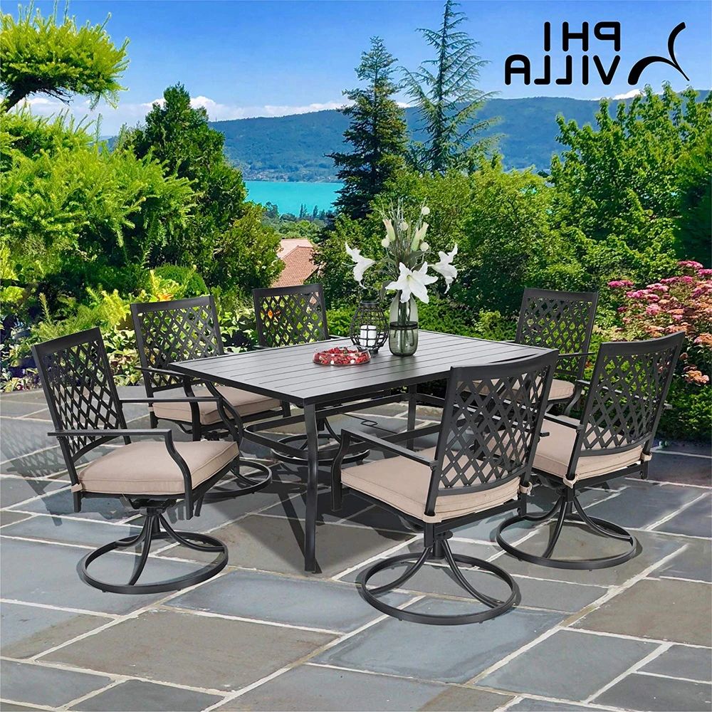 Latest Phivilla 7 Piece Metal Outdoor Patio Dining Sets – Rectangle Patio With 7 Piece Rectangular Patio Dining Sets (View 12 of 15)