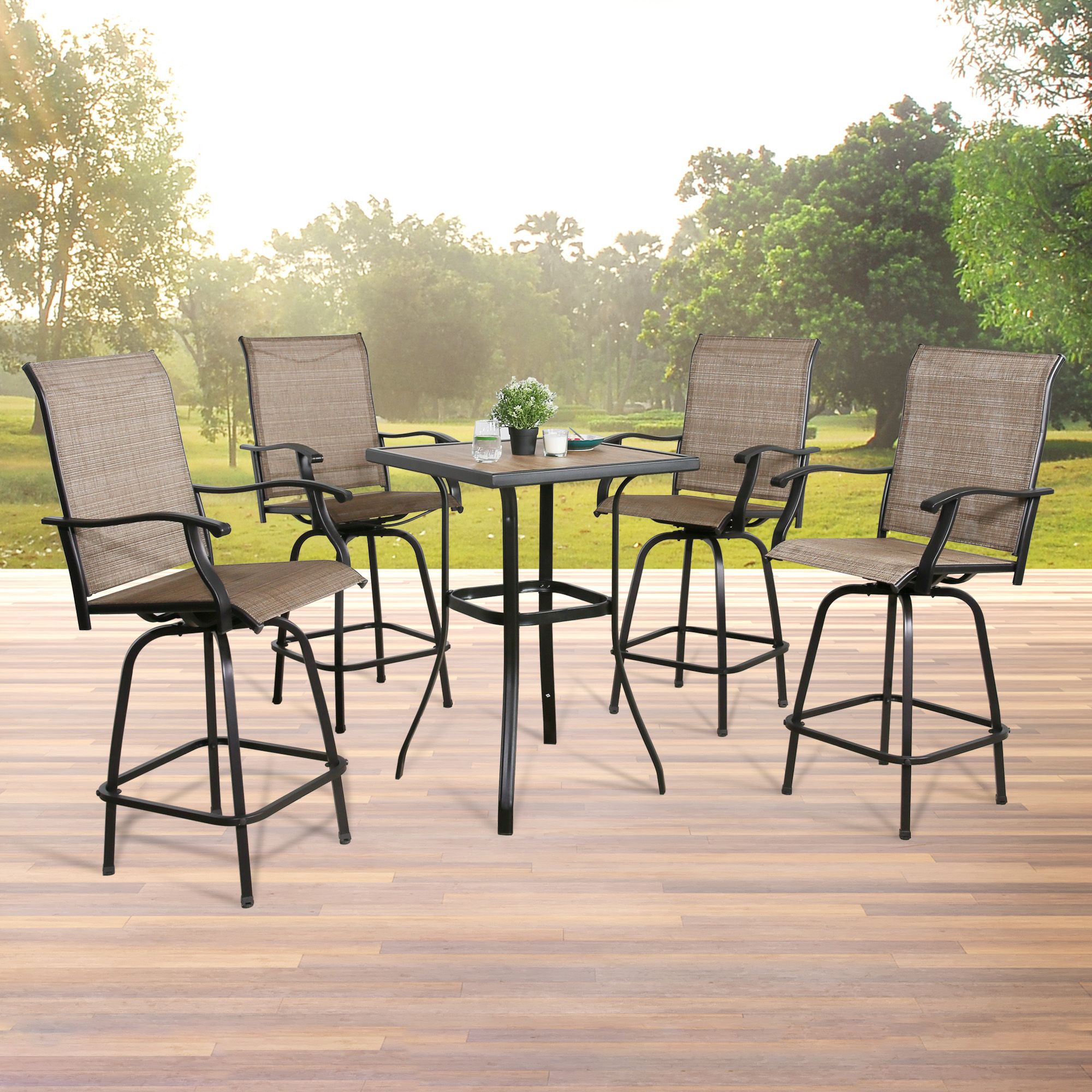 Latest Ulax Furniture 5 Piece Patio Bar Bistro Set Outdoor Furniture Bistro With 5 Piece Outdoor Bar Tables (View 2 of 15)