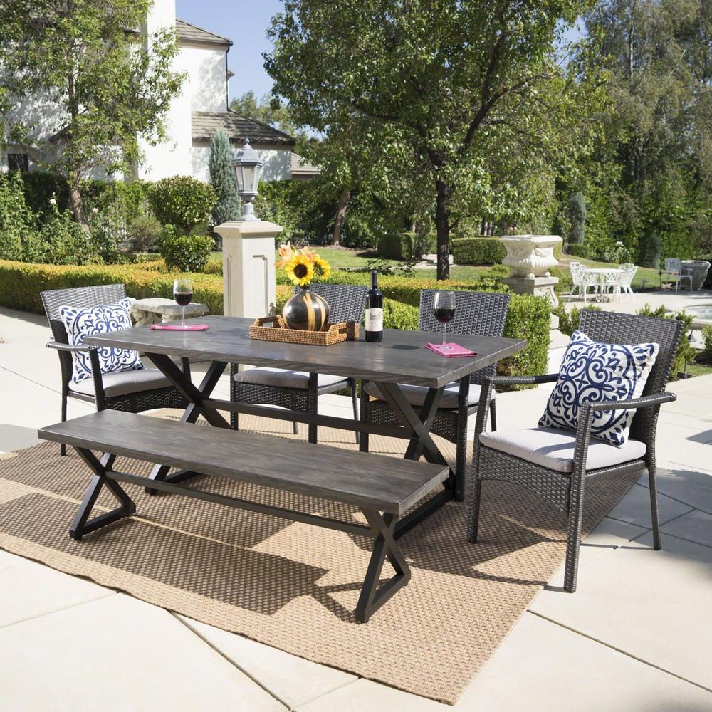 Latest Wicker Rectangular Patio Dining Sets With Noble House Black 6 Piece Wicker And Aluminum Rectangular Outdoor (View 11 of 15)