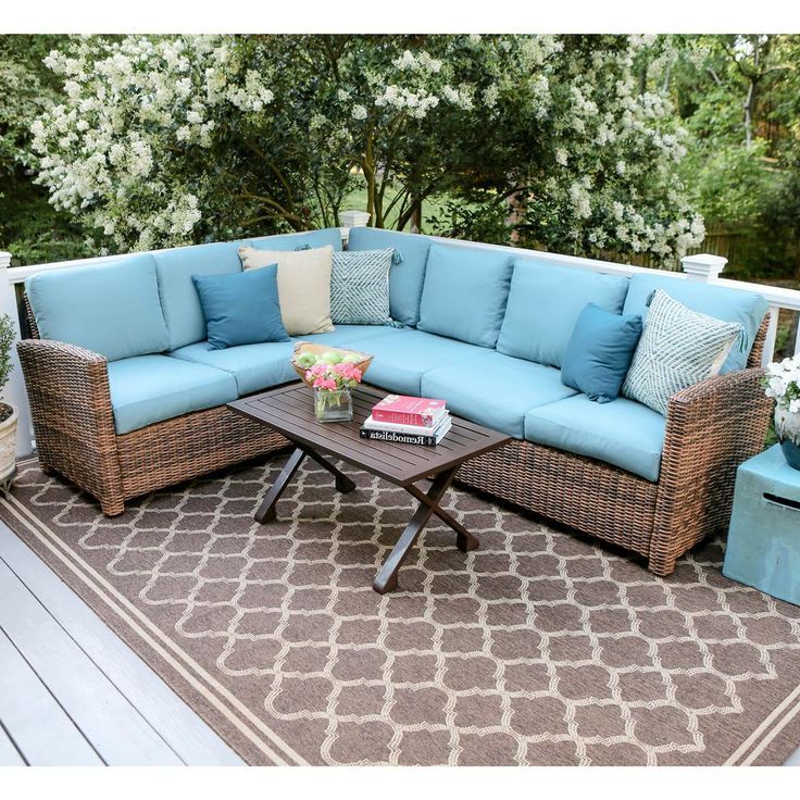 Leisure Made Dalton 5 Piece Wicker Outdoor Sectional Set With Blue Throughout Famous Green Outdoor Seating Patio Sets (View 11 of 15)