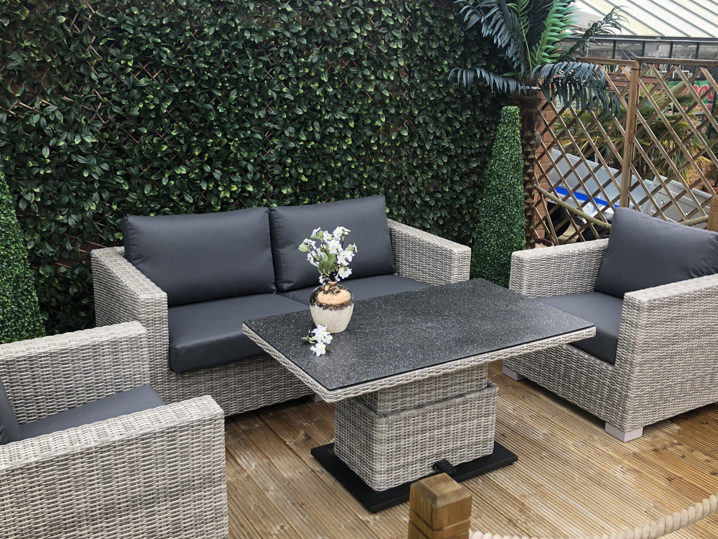 Life Outdoor Living Aya Lounge Set With Adjustable Table – Yacht Grey Throughout Best And Newest Black Weave Outdoor Modern Dining Chairs Sets (View 1 of 15)