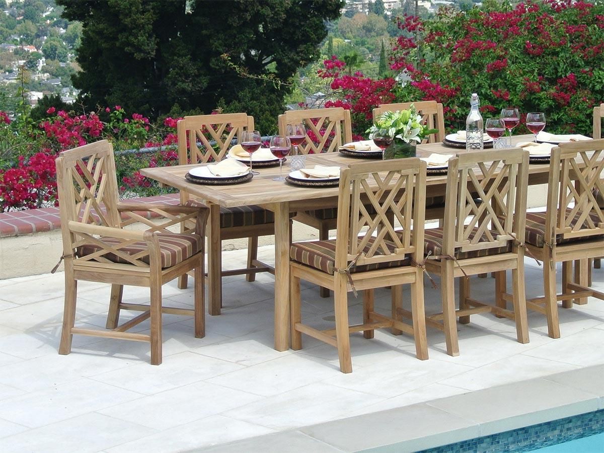 Malibu Outdoor Teak 9 Piece Dining Set With Cushion With Regard To Famous 9 Piece Patio Dining Sets (View 12 of 15)