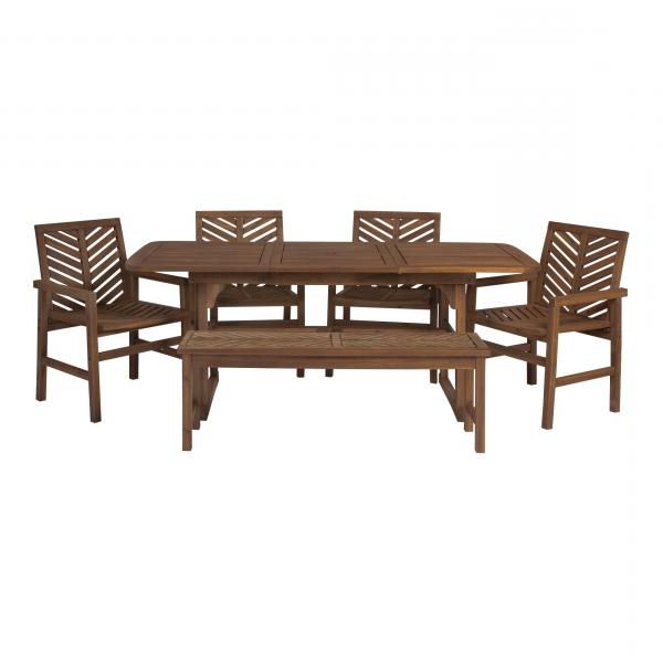 Manor Park 6 Piece Extendable Outdoor Patio Dining Set – Dark Brown Within Widely Used Dark Brown 6 Piece Patio Dining Sets (View 7 of 15)