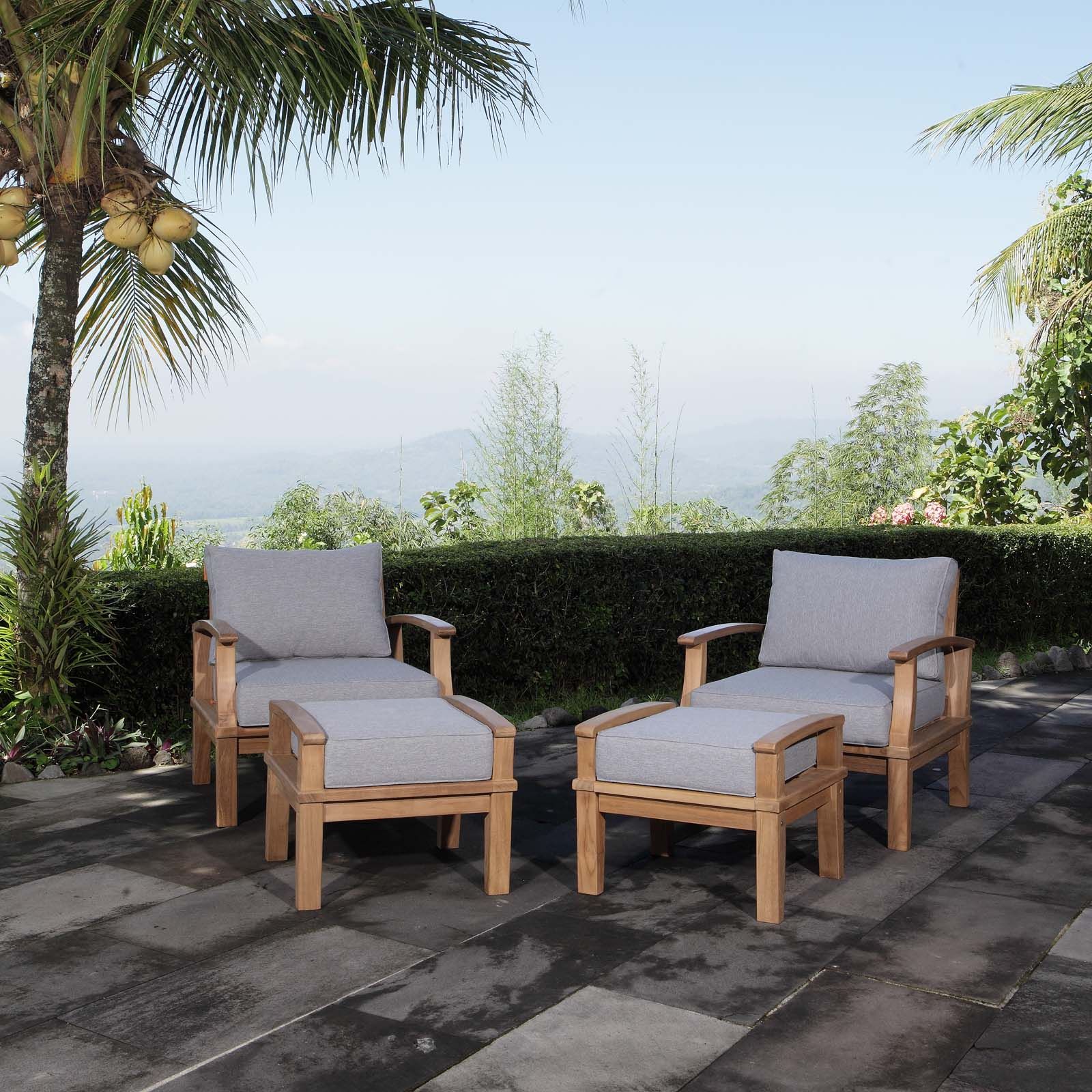 Marina 4 Piece Outdoor Patio Teak Set Natural Gray Arm Chairs With Regard To Most Recent 4 Piece Gray Outdoor Patio Seating Sets (View 11 of 15)