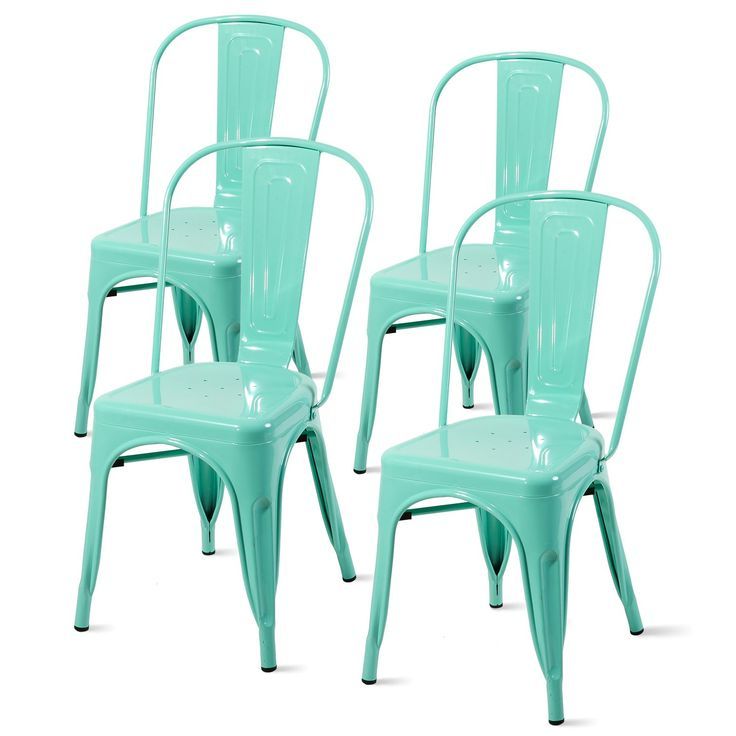 Merax Set Of 4 Metal Chairs Stackable Dining Room Chairs For Indoor Regarding Well Liked Green Steel Indoor Outdoor Armchair Sets (View 8 of 15)