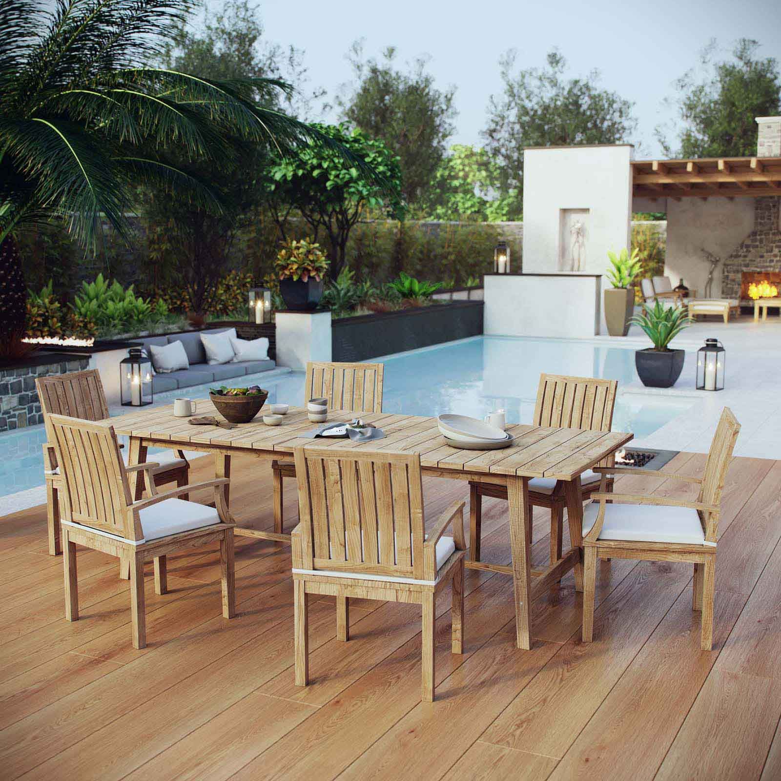 Modterior :: Outdoor :: Outdoor Sets :: Marina 7 Piece Outdoor Patio Throughout Most Recently Released 7 Pieces Teak Outdoor Dining Sets (View 5 of 15)