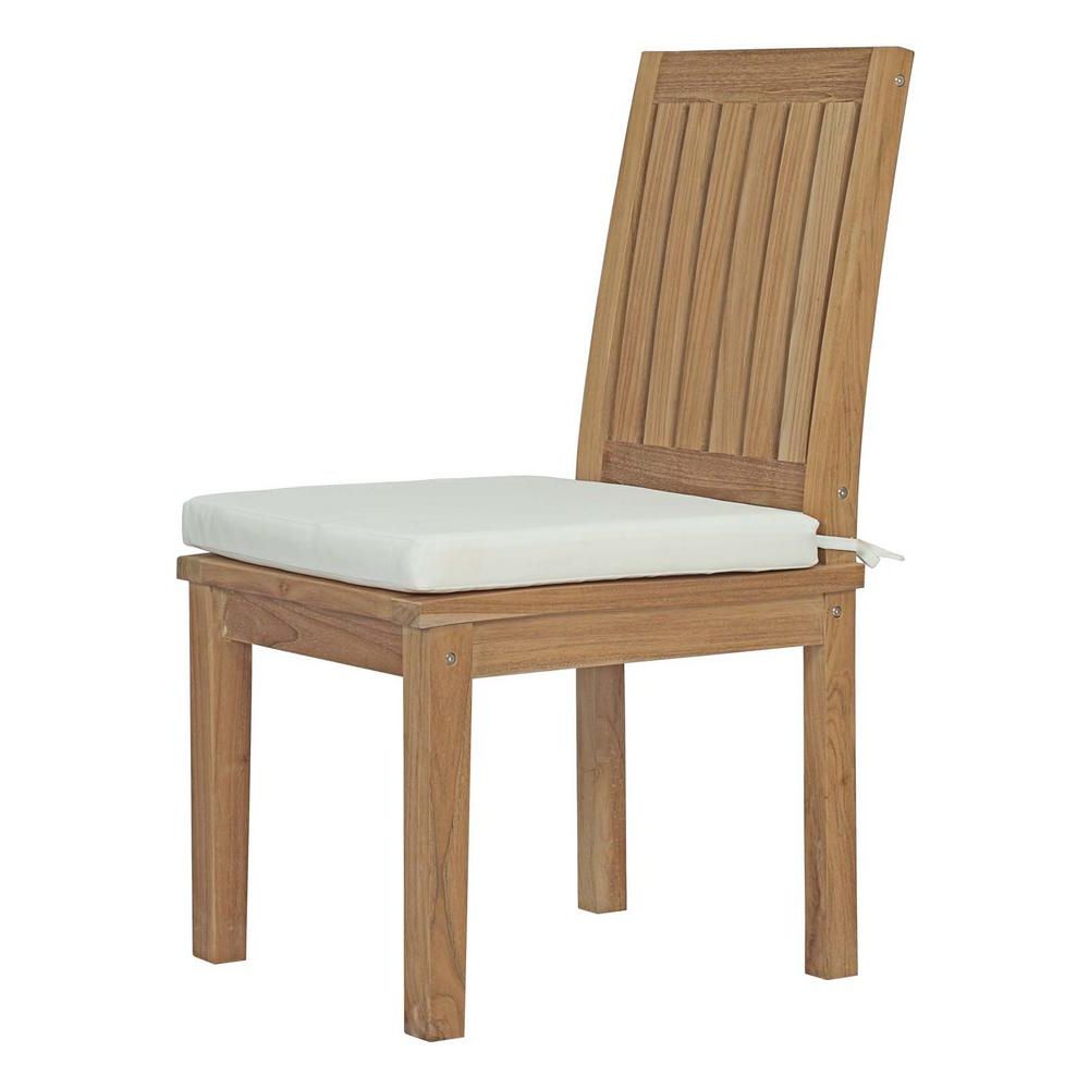 Modway Marina Patio Teak Outdoor Dining Chair In Natural With White In Most Recent Natural Outdoor Dining Chairs (View 15 of 15)