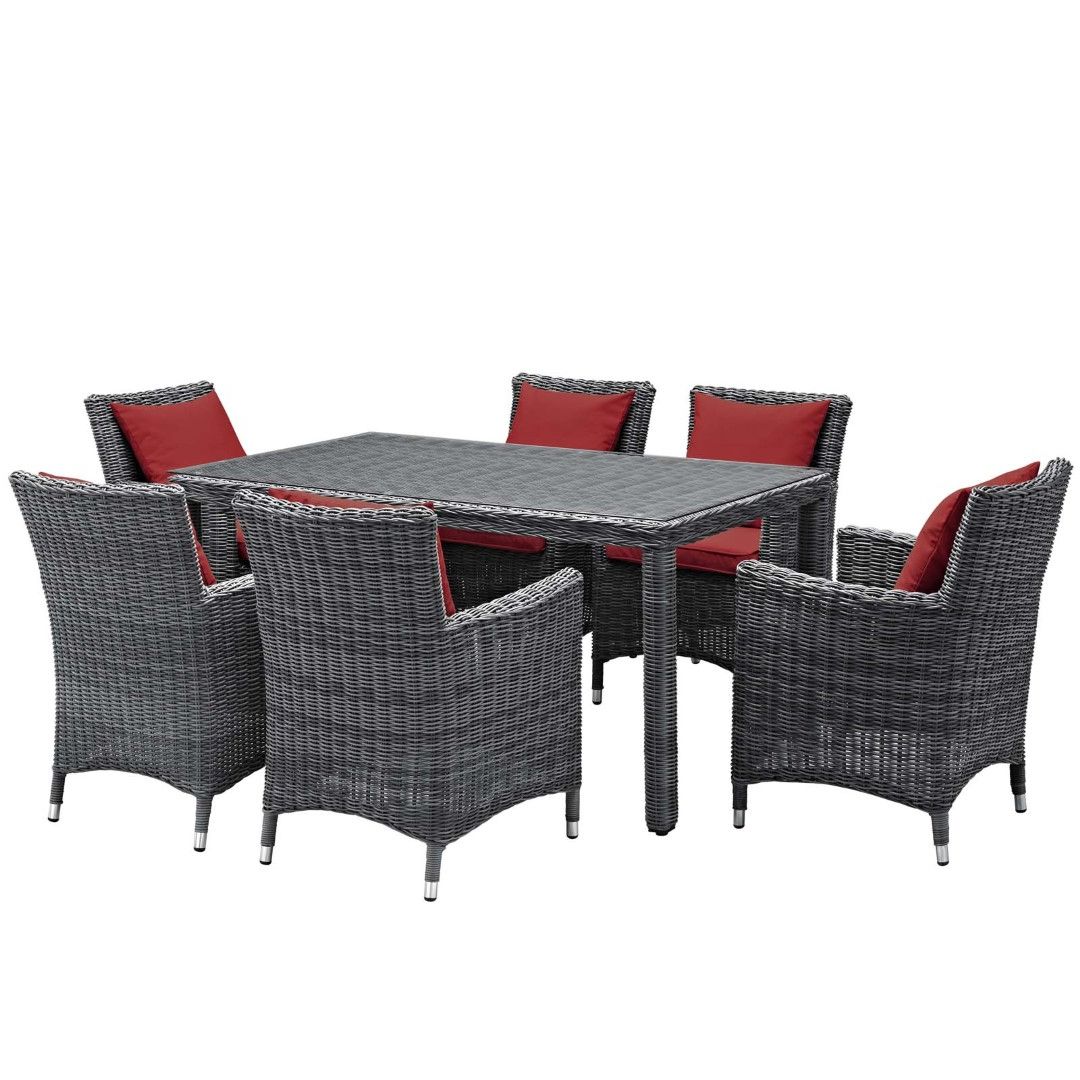 Modway Summon 7 Piece Outdoor Patio Wicker Rattan Sunbrella® Fabric Within 2019 Fabric Outdoor Patio Sets (View 6 of 15)