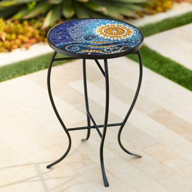 Mosaic Black Iron Outdoor Accent Tables For Famous Ocean Mosaic Black Iron Outdoor Accent Table – #6f (View 2 of 15)