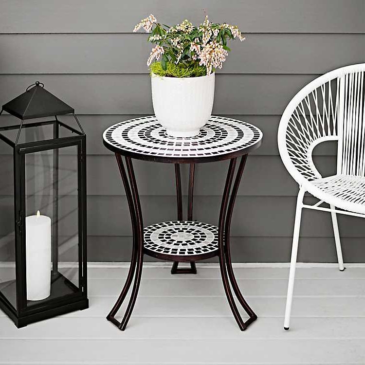 Mosaic Black Outdoor Accent Tables For Widely Used Black And White Mosaic Outdoor Side Table (View 13 of 15)