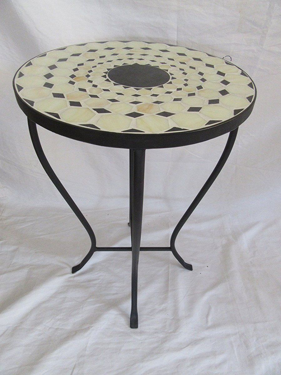 Mosaic Black Outdoor Accent Tables Intended For Favorite Beige / Black Mosaic Black Iron Outdoor Accent Table 21"h (View 8 of 15)