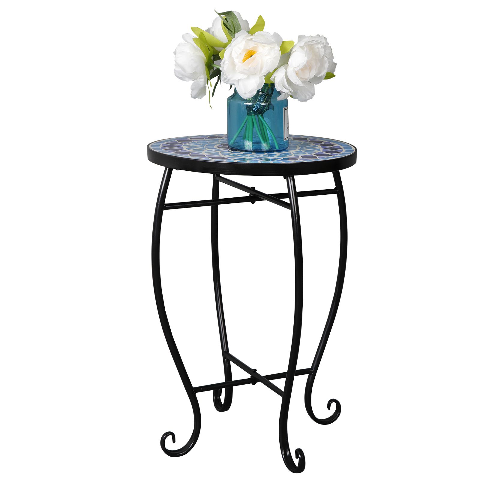 Mosaic Outdoor Accent Tables In Preferred Zeny Mosaic Round Side Accent Table Patio Plant Stand Porch Beach Theme (View 7 of 15)