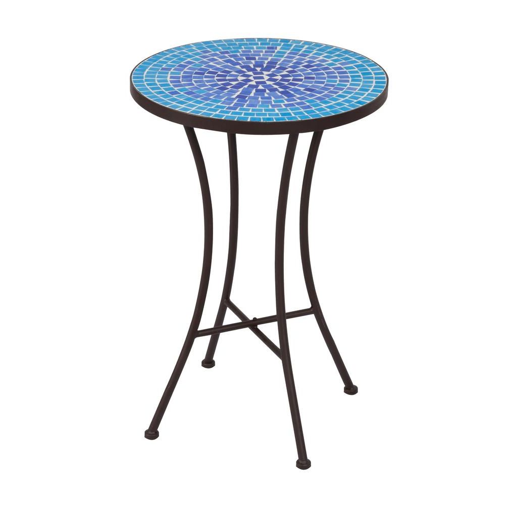 Mosaic Outdoor Accent Tables Intended For Most Up To Date S'dente Mar Mosaic Metal Outdoor Side Table Omt001 – The Home Depot (View 6 of 15)