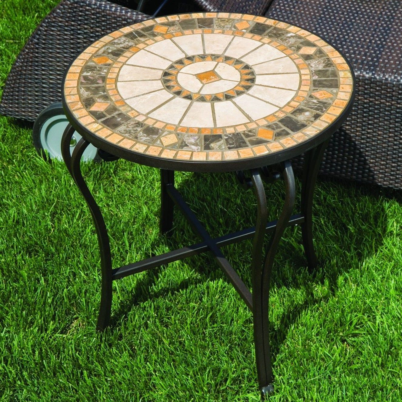 Mosaic Tile Top Round Side Tables Intended For Best And Newest Alfresco Home Compass Mosaic Side Table (View 3 of 15)