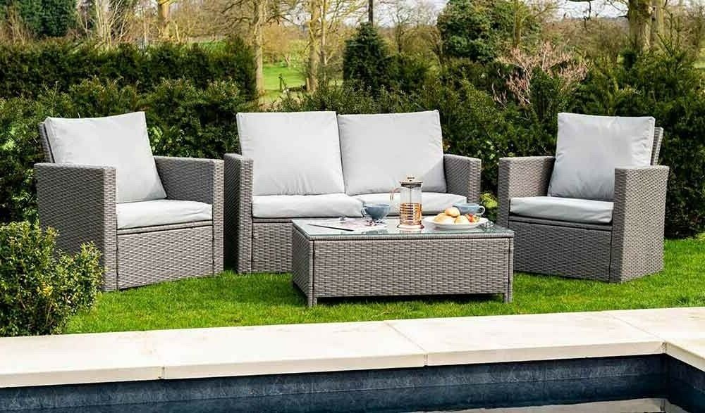 Most Current 4 Piece Gray Outdoor Patio Seating Sets Intended For Details About 4 Piece Rattan Set Table Sofa & 2 Chairs Garden Outdoor (View 3 of 15)