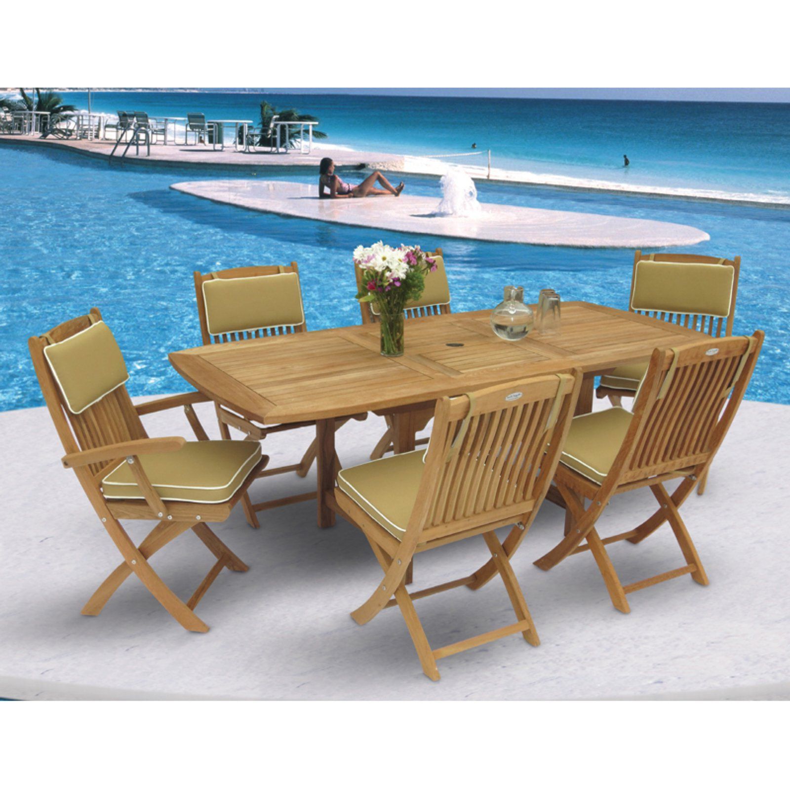 Most Current 7 Piece Large Patio Dining Sets Within Outdoor Royal Teak Wood 7 Piece Rectangular Extension Patio Dining Set (View 8 of 15)