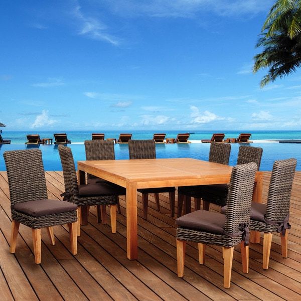 Most Current 9 Piece Outdoor Square Dining Sets In Shop Amazonia Teak Sinclair 9 Piece Wicker/ Teak Square Patio Dining (View 11 of 15)